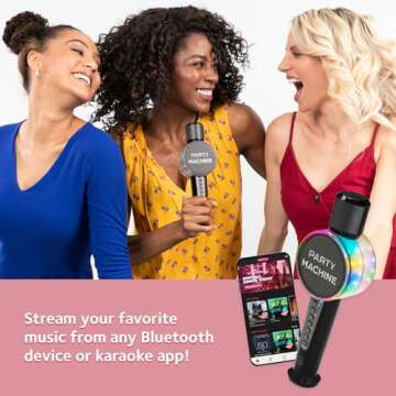 Singing Machine Wireless Karaoke Microphone for Kids & Adults, Party Machine Mic (Black) - Portable Handheld Bluetooth Microphone with Speaker & Voice Changer Effect - Karaoke Mic for Singing