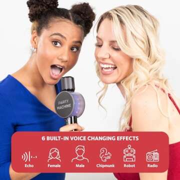 Singing Machine Wireless Karaoke Microphone for Kids & Adults, Party Machine Mic (Black) - Portable Handheld Bluetooth Microphone with Speaker & Voice Changer Effect - Karaoke Mic for Singing