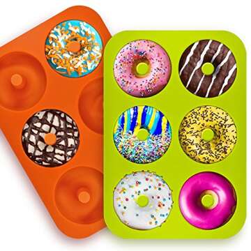 3 Pack Silicone Donut Molds, FineGood 6 Cavity Non-Stick Full-Sized Safe Baking Tray Maker Pan Heat Resistance for Cake Biscuit Bagels Muffins-Orange, Rose Red, Green