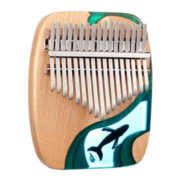 Hluru Resin Ocean Blue Kalimba | New 17 Key Whale Flat Board Thumb Piano No Screen Birthday Music Gifts