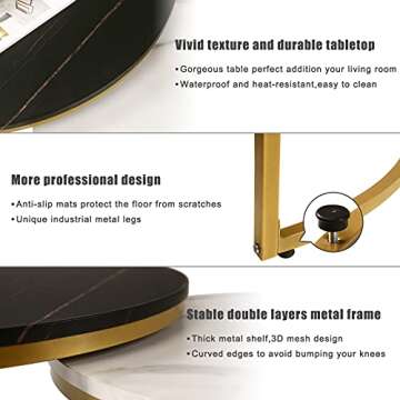 NSdirect Nesting Coffee Table Set of 2,Round Coffee Tables Modern Circle Table for Living Room Accent End Side Table with Storage Open Shelf Wooden Top & Gold Sturdy Metal Frame(White&Black)