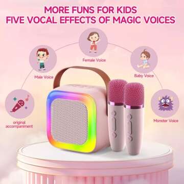 Mini Karaoke Machine for Kids Teen Adults, Kids Karaoke Machine with 2 Wireless Microphones and LED Lights Toys for Christmas Birthday Party, Home, Gifts for 4 5 6 7 8 9 10 11 12+ Years Girls Boys