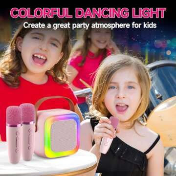 Mini Karaoke Machine for Kids Teen Adults, Kids Karaoke Machine with 2 Wireless Microphones and LED Lights Toys for Christmas Birthday Party, Home, Gifts for 4 5 6 7 8 9 10 11 12+ Years Girls Boys