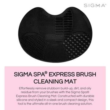 Sigma Beauty Makeup Brush Cleaner Mat – Sigma Spa Express Silicone Makeup Brush Cleaning Mat with Suction Cups for Cleaning Makeup Brushes, Compact Design Fit for Any Travel Makeup Kit (Black)