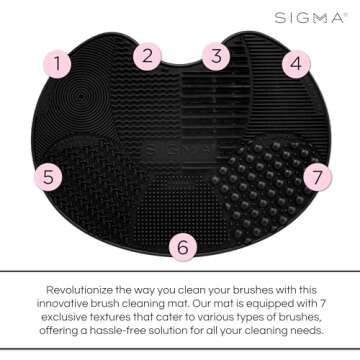 Sigma Beauty Makeup Brush Cleaner Mat – Sigma Spa Express Silicone Makeup Brush Cleaning Mat with Suction Cups for Cleaning Makeup Brushes, Compact Design Fit for Any Travel Makeup Kit (Black)