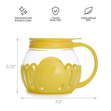 Ecolution Patented Micro-Pop Microwave Popcorn Popper with Temperature Safe Glass, 3-in-1 Lid Measures Kernels and Melts Butter, Made Without BPA, Dishwasher Safe, 1.5-Quart, Yellow