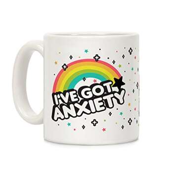 LookHUMAN Rainbow Anxiety Mug - Funny Coffee Mugs Adult Humor, Double-Sided Print Ceramic Coffee Cups as Introvert Gifts, Dishwasher Safe Novelty Coffee Mugs for Women & Men, Unique Coffee Cup, 11oz