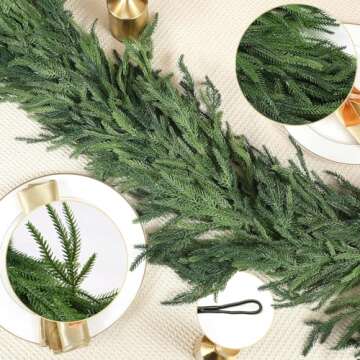 6 Ft Christmas Norfolk Pine Garland - Dense Norfolk Pine Realistic Touch Garland,Artificial Greenery Garlands for Christmas Mantle Fireplace, Table Mantle, Window, Indoor, Outdoor Decor