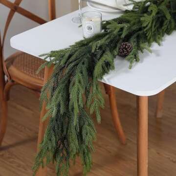 6 Ft Christmas Norfolk Pine Garland - Dense Norfolk Pine Realistic Touch Garland,Artificial Greenery Garlands for Christmas Mantle Fireplace, Table Mantle, Window, Indoor, Outdoor Decor