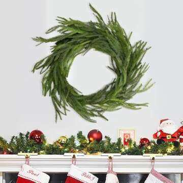 6 Ft Christmas Norfolk Pine Garland - Dense Norfolk Pine Realistic Touch Garland,Artificial Greenery Garlands for Christmas Mantle Fireplace, Table Mantle, Window, Indoor, Outdoor Decor