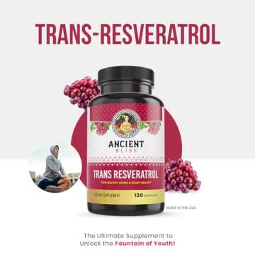 Ancient Bliss Resveratrol Powerful Antioxidant Supplement with Green Tea, Grape Seed Extract, Cardiovascular, Vitality & Immune Support Supplement for Men & Women