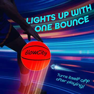 GlowCity LED Light-Up Basketball – Size 5, 27.5 inch, Ideal for Youth & Pre-Teen Night Games – Impact Activated Glow-in-The-Dark Fun, Nylon Wound Durability, Batteries Included