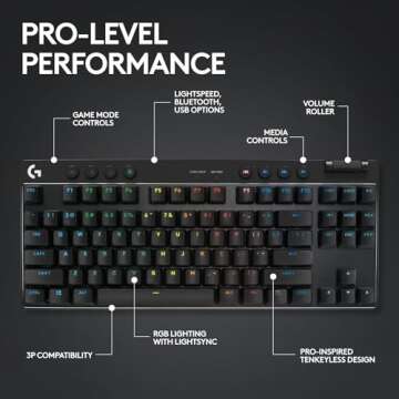 Logitech G PRO X TKL LIGHTSPEED Wireless Gaming Keyboard, Ultra-Portable Tenkeyless Design, LIGHTSYNC RGB, PBT keycaps, Tactile Switches (GX Brown) - Black (Renewed)