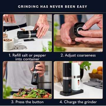 Home Hero Electric Salt and Pepper Grinder Set - Automatic Salt and Pepper Grinder Set Rechargeable. Electronic Salt and Pepper Shakers with LED Light, Electric Pepper Grinder & Salt Grinder, Set of 2