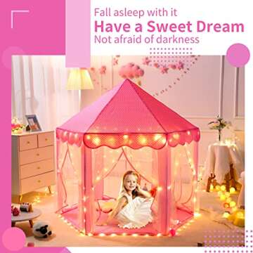 Sumbababy Princess Castle Tent for Girls Fairy Play Tents for Kids Hexagon Playhouse with Fairy Star Lights Toys for Children or Toddlers Indoor or Outdoor Games (Pink)