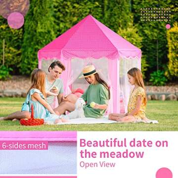 Sumbababy Princess Castle Tent for Girls Fairy Play Tents for Kids Hexagon Playhouse with Fairy Star Lights Toys for Children or Toddlers Indoor or Outdoor Games (Pink)