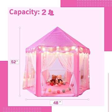 Sumbababy Princess Castle Tent for Girls Fairy Play Tents for Kids Hexagon Playhouse with Fairy Star Lights Toys for Children or Toddlers Indoor or Outdoor Games (Pink)