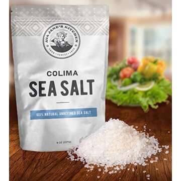 AVA JANE'S KITCHEN - Colima Sea Salt Unrefined Hand Harvested - 100% all Natural Organic Sea Salt, Non GMO Fine Grain With Resealable Ziplock, Salt Gourmet Grade, 8oz