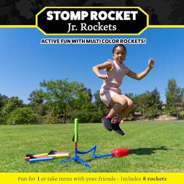 Stomp Rocket Jr Multi-Color Rocket Launcher for Kids, 8 Rockets - Fun Outdoor Kids Gifts for Boys & Girls - STEM Toy Foam Blaster Set Soars Up to 100 Feet - Ages 3 & Up