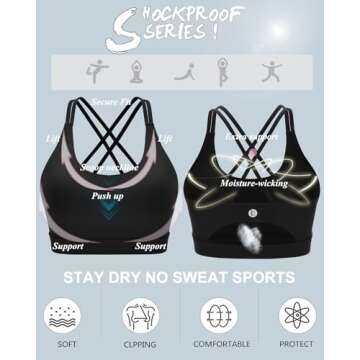 RUNNING GIRL Sports Bras for Women,Strappy Back Workout Bras Padded Supportive Black Sports Bra Plue Size(WX2354 Black,L)