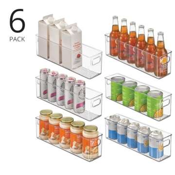 mDesign Plastic Kitchen Organizer - Storage Holder Bin with Handles for Pantry, Cupboard, Cabinet, Fridge/Freezer, Shelves, and Counter - Holds Canned Food, Snacks, Drinks, and Sauces - 6 Pack - Clear