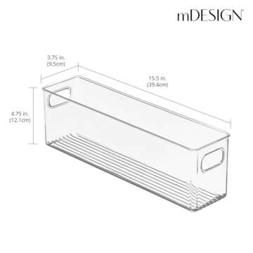 mDesign Plastic Kitchen Organizer - Storage Holder Bin with Handles for Pantry, Cupboard, Cabinet, Fridge/Freezer, Shelves, and Counter - Holds Canned Food, Snacks, Drinks, and Sauces - 6 Pack - Clear