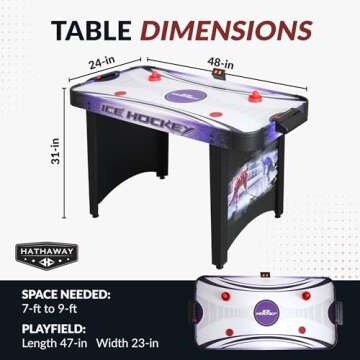 Hathaway Hat Trick 4-Ft Air Hockey Table for Game Room - With LED Scoring, High-Output Blower, Manual Backup, Strikers & Pucks - Black and Purple Finish