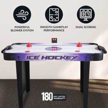 Hathaway Hat Trick 4-Ft Air Hockey Table for Game Room - With LED Scoring, High-Output Blower, Manual Backup, Strikers & Pucks - Black and Purple Finish