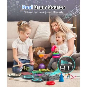 Sboet Electronic Drum Set, 9-Drum Practice Pad with Headphone Jack, Roll-up Drum Kit Machine with Built-in Speaker Drum Pedals and Sticks 10 Hours Playtime, Great Christmas Holiday Gifts for Kids