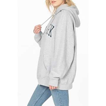 Secret Island USA Women's New York Varsity Outlined Graphic Vintage Oversized Hoodie Small Grey