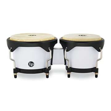 Latin Percussion Discovery Series 6-1/4-inch and 7 1/4-inch Bongo with Free Carrying Bag Drum, Snow White, (LP601D-SW-K)