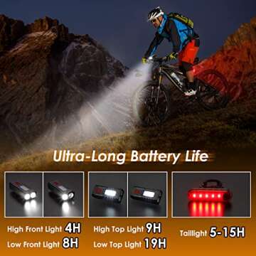 BOBKID USB Rechargeable Bike Lights Set, 6 Modes Bicycle Front Headlight and Back Taillight, 3000LM Water Resistant Bicycle Lights Front and Rear for Night Riding, Bike Accessories for Road Cycling