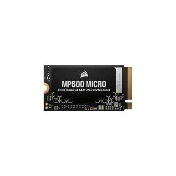 Corsair MP600 Micro 1TB M.2 NVMe PCIe x4 Gen4 2 SSD – M.2 2242 – Up to 5,100MB/sec Sequential Read – High-Density 3D TLC NAND – Compatible with Lenovo Legion Go and Thin PCIe 4.0 Laptops – Black