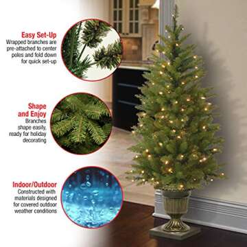 National Tree Company Pre-Lit Artificial Entrance Christmas Tree, Green, Dunhill Fir, White Lights, Includes Decorative Urn Base, 4 Feet