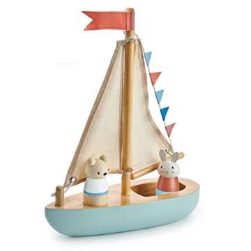 Tender Leaf Toys - Sailaway Boat - Educational Wooden Sailing Boat Play Set with 2 Animal Figures for Kids, Promotes Imaginative Play and Fine Motor Skills, Ship Toy Set for Boys and Girls - Age 3+