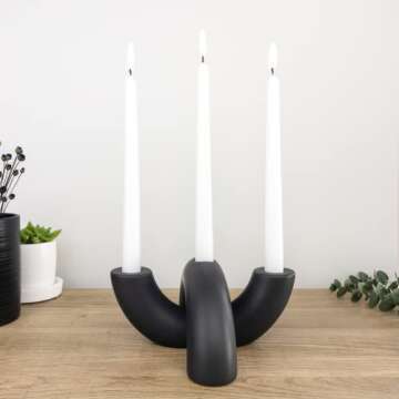 AERLO Ceramic Candle Holder Set - Decorative Candle Stick Candle Holders - Modern Decor for Dining Table, Living Room Coffee Table, or Shelf - Minimalist Candelabra for 3 Taper Candles (Black)