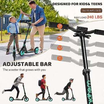 WAYPLUS Aquas Kick Scooter for Kids, Teens & Adults - Foldable, Lightweight, 8-Inch Non-Slip Deck, ABEC9 Bearings, Adjustable Height, Lifetime Service