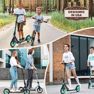 WAYPLUS Aquas Kick Scooter for Kids, Teens & Adults - Foldable, Lightweight, 8-Inch Non-Slip Deck, ABEC9 Bearings, Adjustable Height, Lifetime Service