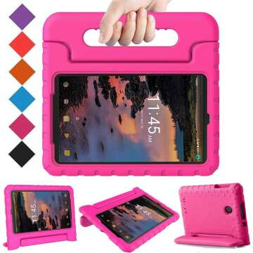 BMOUO Kids Case for Alcatel Joy Tab 8/3T 8 Tablet 2018/Alcatel A30 Tablet 8 2017, Lightweight Kid-Proof Handle Stand Case for Alcatel Joy Tab 2019/ Alcatel 3T 2018/ Alcatel A30 2017 8 - Rose
