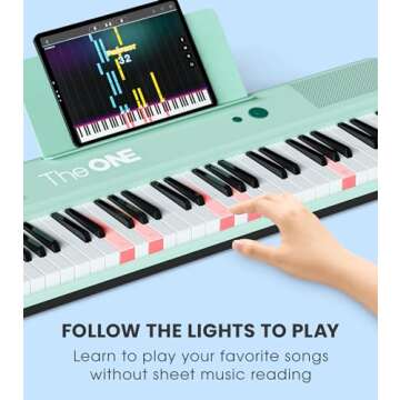 The ONE Smart Keyboard COLOR 61 Lighted Keys Piano Keyboard, MIDI Electric Piano for Beginners with 256 Tones, 64 Polyphony, Built-in LED Lights and Free Apps (Green)