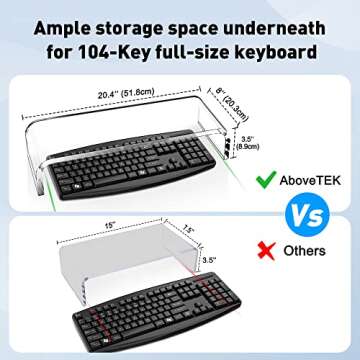 AboveTEK Acrylic Monitor Stand, Premium Large Monitor Riser 20 inch, Crystal Clear Acrylic Computer Stand Laptop Desk Stand for Home Office Printer TV Screen Keyboard Storage