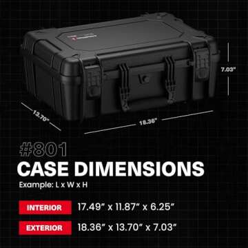 Condition 1 18" Medium Waterproof Hard Case with Foam, Model 801, Portable Protective Storage Box for Travel, Tactical Gear, Made in USA, 18.36"x13.70"x 7.03" Black