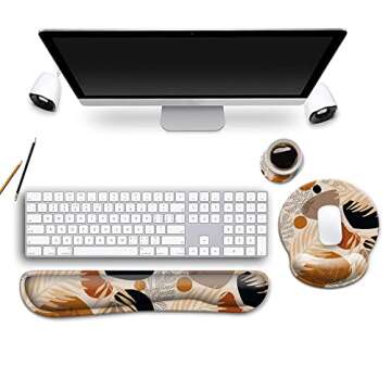 Keyboard Wrist Rest and Mouse Wrist Rest Pad + Coaster,Made of Memory Foam,Ergonomic Support,Easy Typing and Relieve Wrist Pain,Perfect for Gaming,Computer,Office,Laptop,Abstract Plants