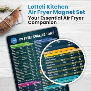 Air Fryer Magnetic Cheat Sheet Set - Air Fryer Accessories Cookbook - Easy to Use AirFryer Time Chart Set - Strong Magnet Quick Reference Cooking Guide for Frying (Black)