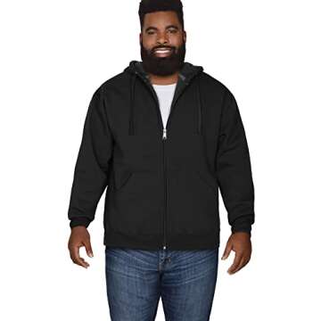 Fruit of the Loom Men's Eversoft Fleece Sweatshirts & Hoodies, Full Zip-Black, Large