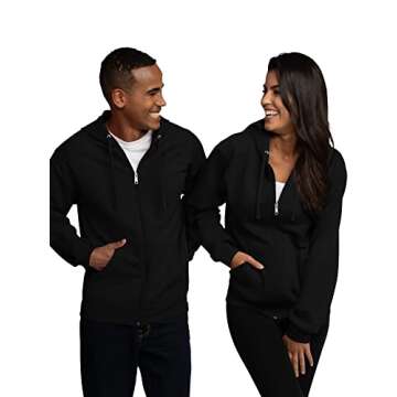 Fruit of the Loom Men's Eversoft Fleece Sweatshirts & Hoodies, Full Zip-Black, Large