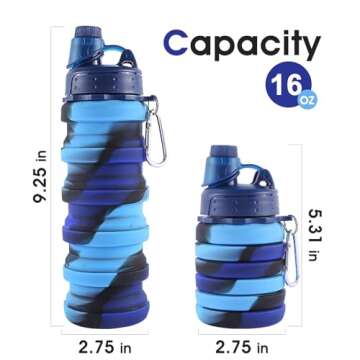 MAKERSLAND Rainbow Collapsible Water Bottles for Kids, Students, Adults, Reusable BPA Free Silicone Foldable Sports Water Bottles for Travel Camping Hiking, Folding Travel Water Bottles, Ocean Blue