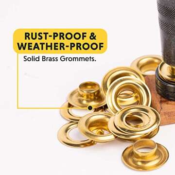 General Tools 3/8"-1/2" Grommet Kit - Rustproof Solid Brass Grommets for Tarp Repair, Reinforcing Canvases, and Fabric Rings