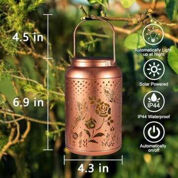 Tepaken Rose Butterfly Decoration Solar Lanterns Outdoor Waterproof Garden Decor Gifts for Women Mon Grandma Metal Hanging Solar Lights for Outside LED Lanterns for Yard, Patio