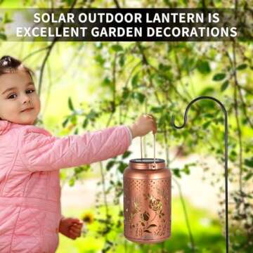 Tepaken Rose Butterfly Decoration Solar Lanterns Outdoor Waterproof Garden Decor Gifts for Women Mon Grandma Metal Hanging Solar Lights for Outside LED Lanterns for Yard, Patio